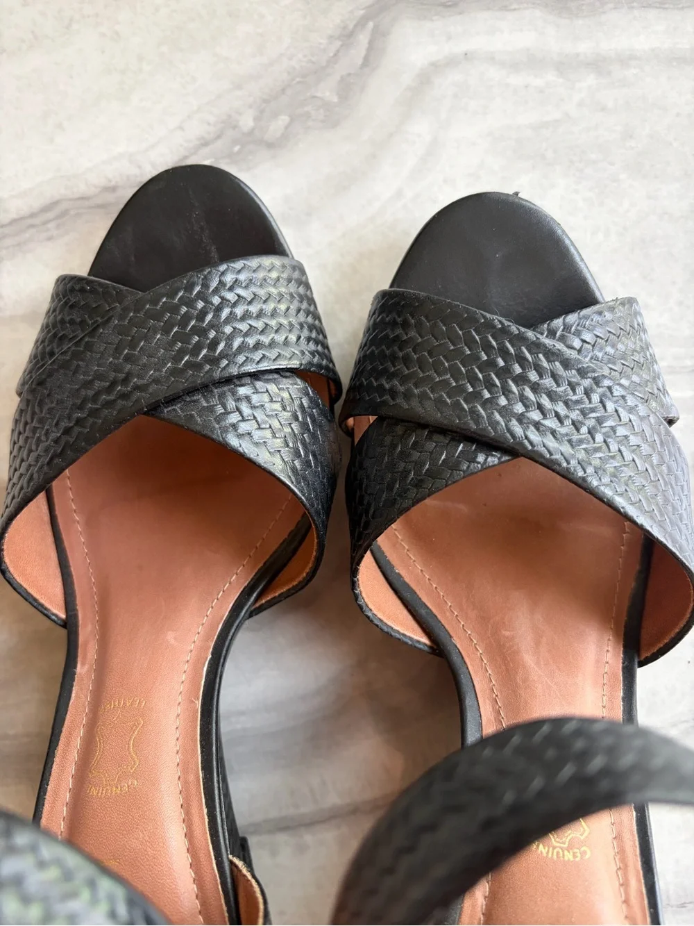 CAPELLI ROSSI WOVEN LEATHER WEDGE SANDALS